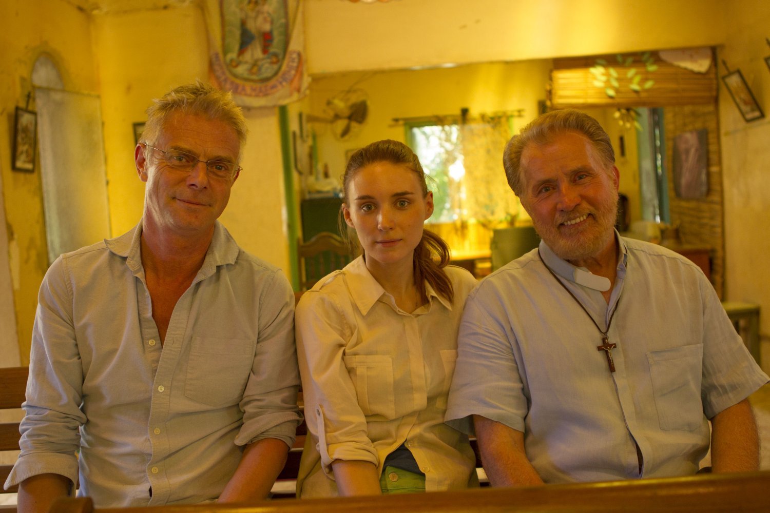 From left; Trash director Stephen Daldry and stars Rooney Mara and Martin Sheen